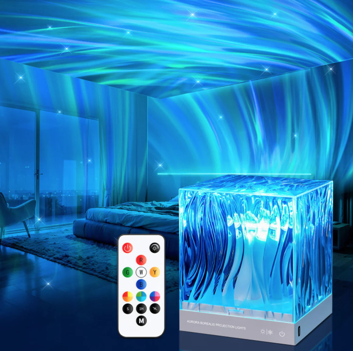 Northern Lights Ripple LED Projection Lamp – 16-Color Remote Controlled Ambient Light